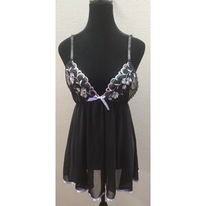 Vintage Designs by Faris Medium Sheer Teddy Lingerie Floral Embroidery USA A19